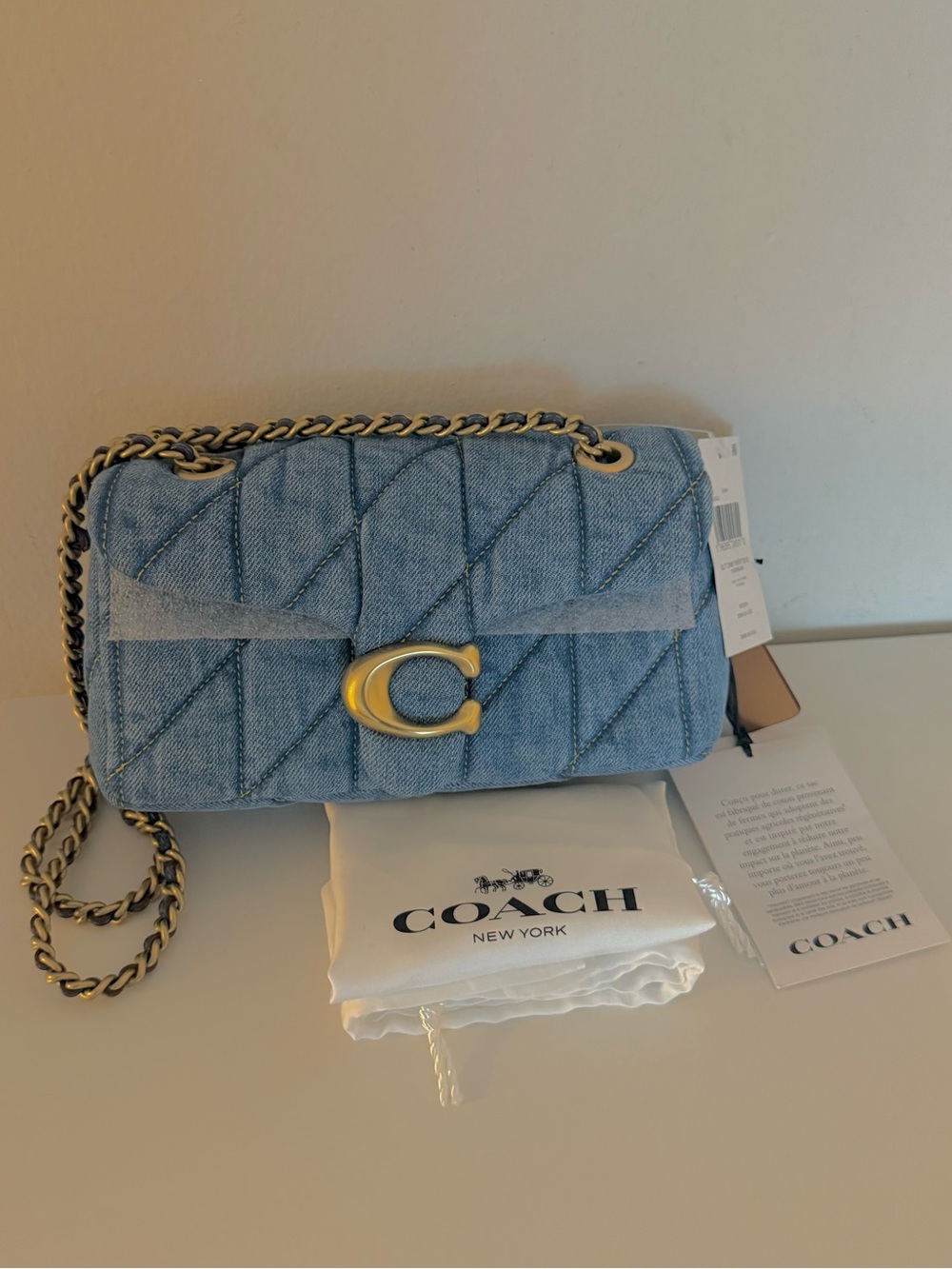 Coach Quilted Denim Crossbody with Gold Chain - Blue NWT Dust Bag Retail $475